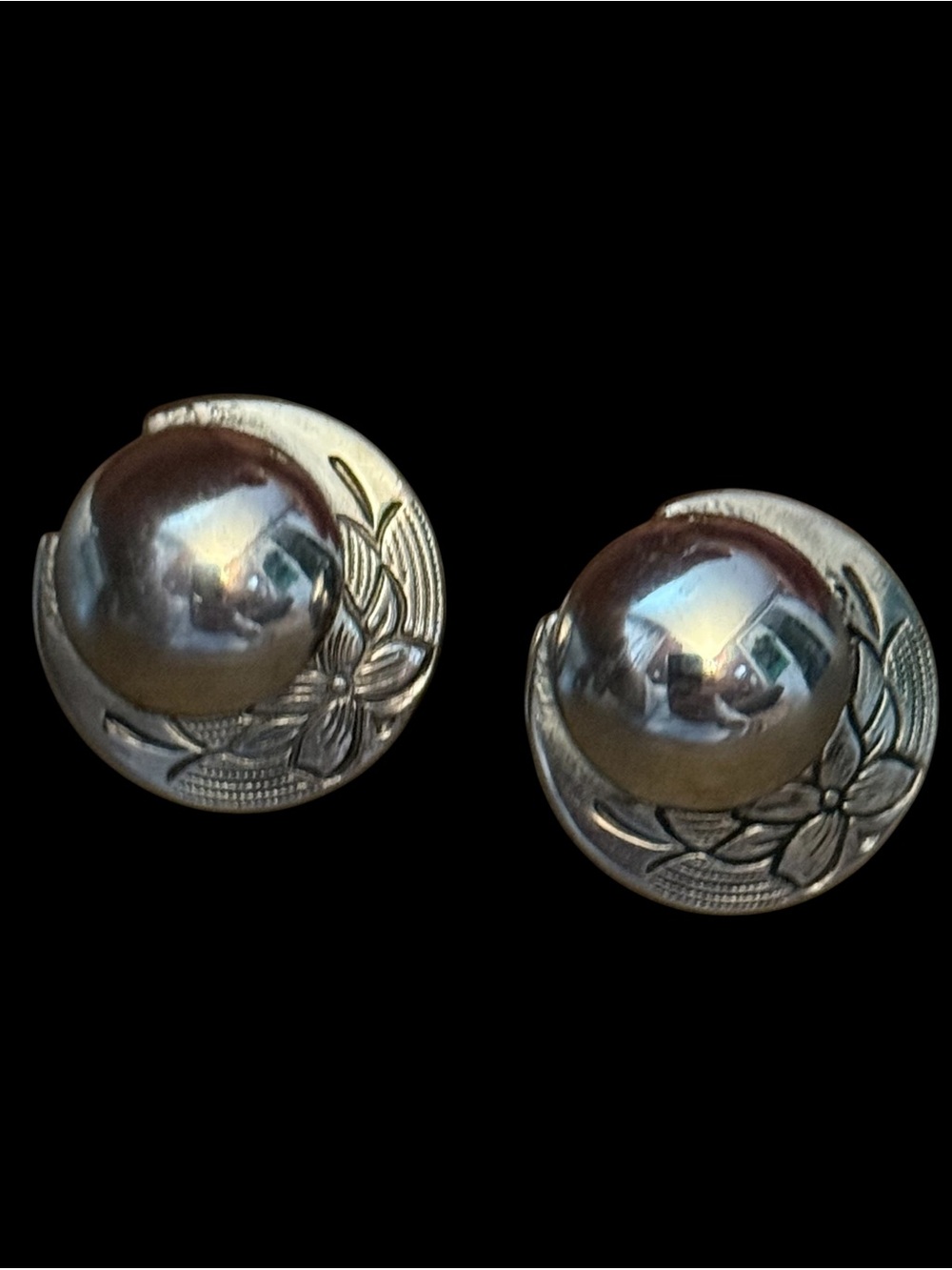 Vintage silver tone crescent moon screw back dome earrings